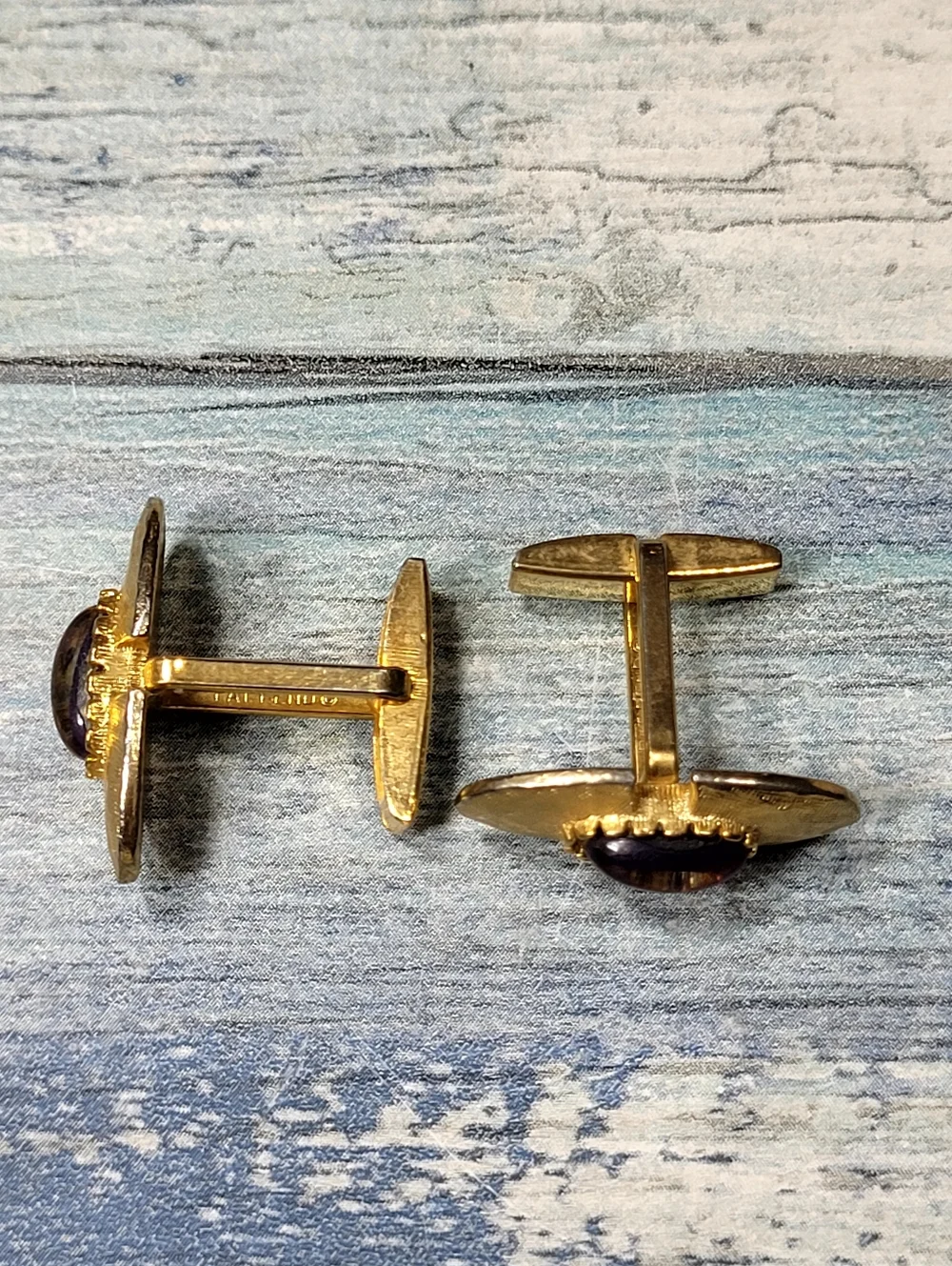 Gold Tone Cufflinks with Purple Cabochon Accent - Men's Accessories